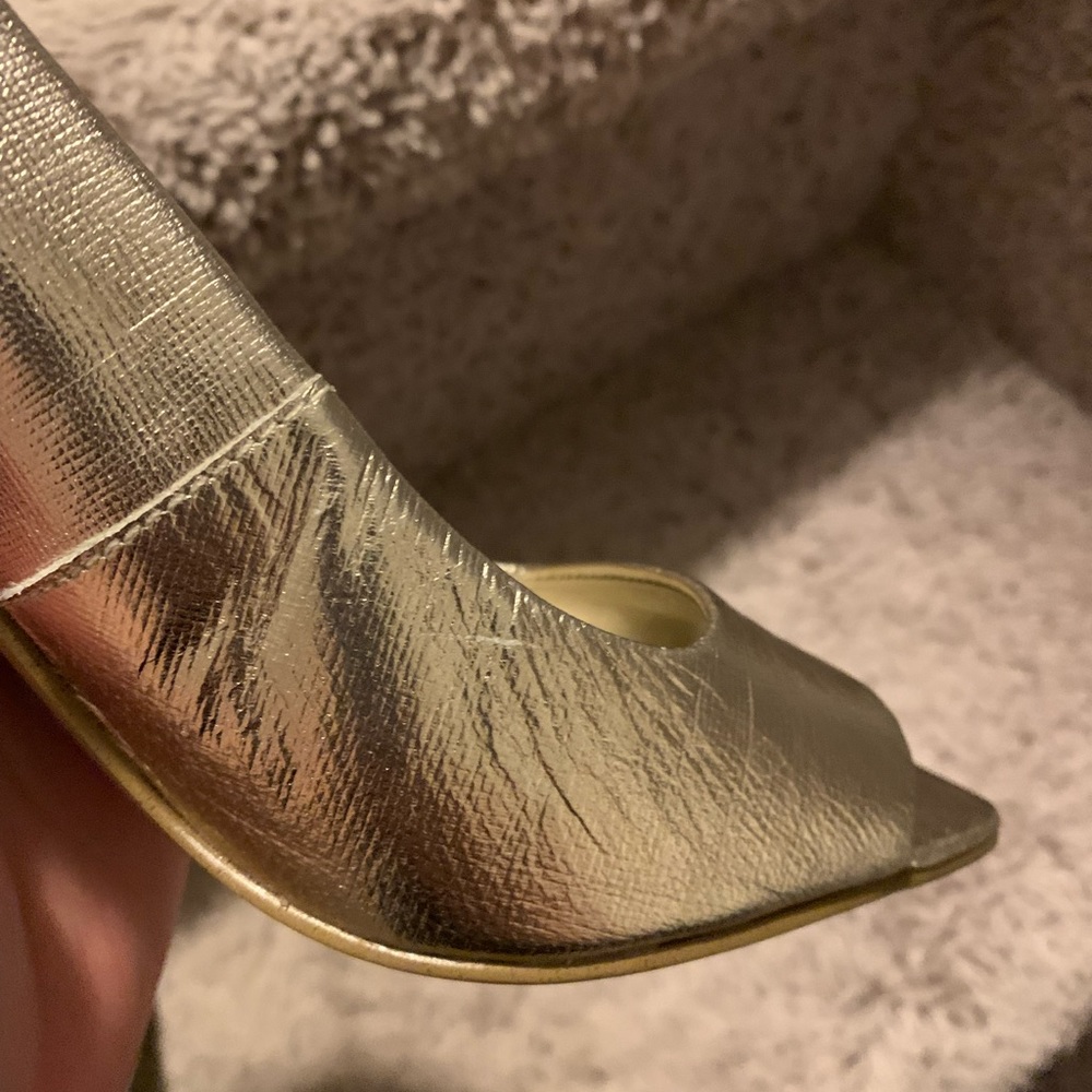 Nine West - Gold Shimmer Open Toed Heels - Picture 7 of 9